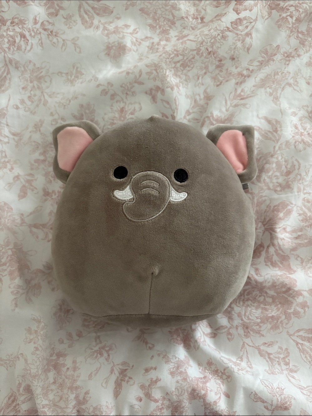 SQUISHMALLOW Gray Plush Elephant Pillow with Pink Inner Ears